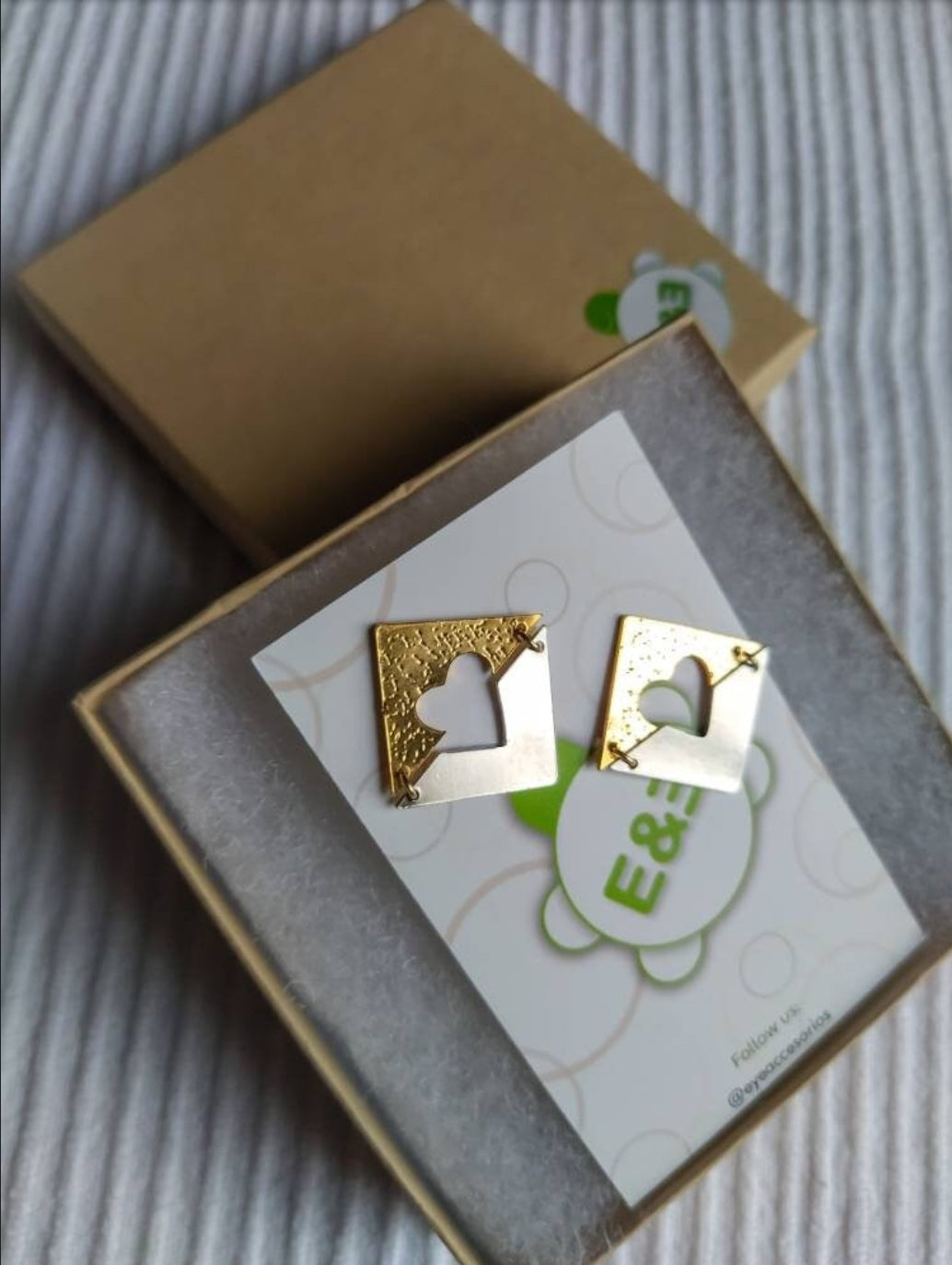 Cube inner heart earrings. Hand made. Handmade. Hoop earrings. Everyday earrings. Christmas Gift for her