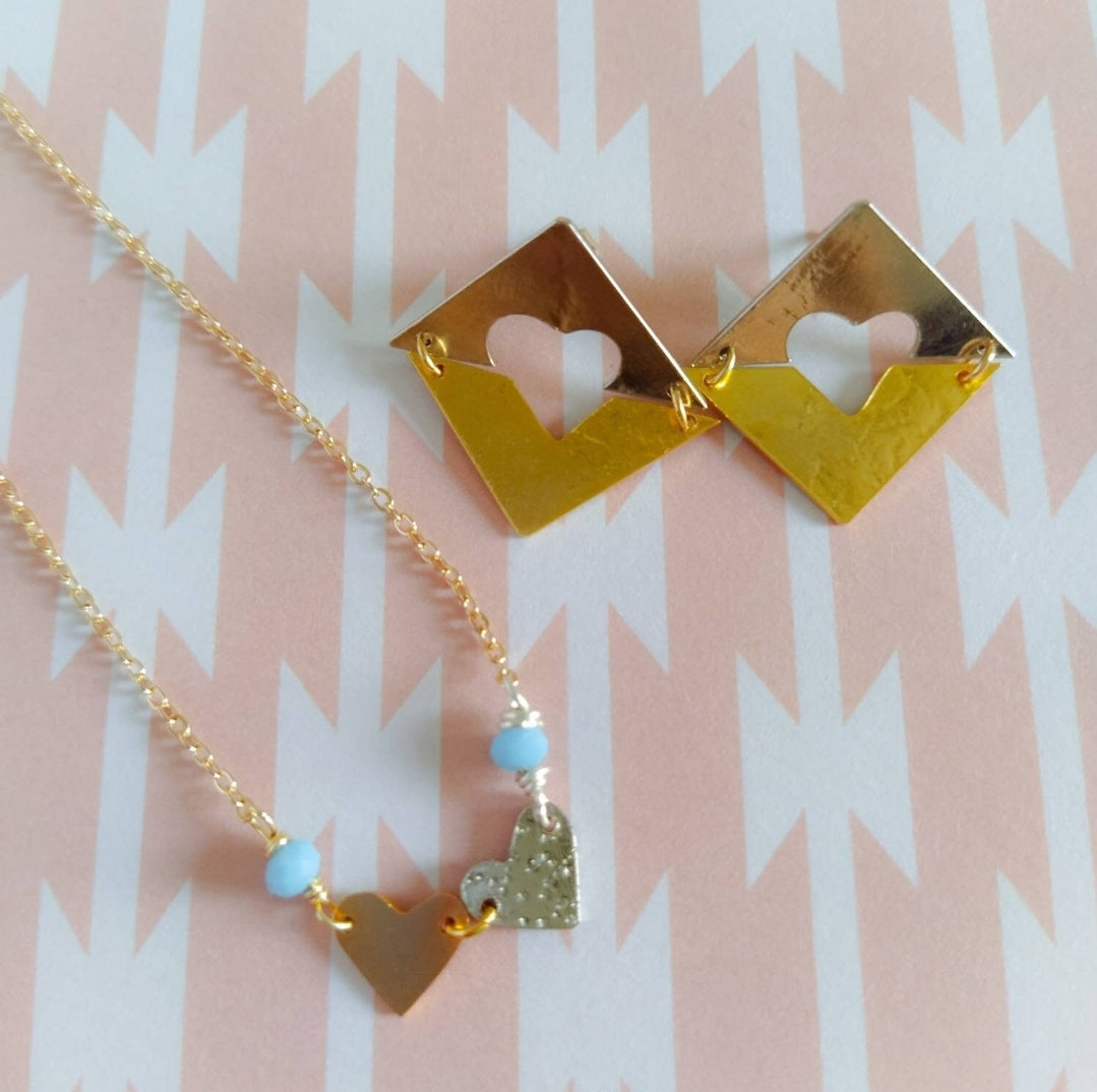 Cube inner heart earrings. Hand made. Handmade. Hoop earrings. Everyday earrings. Christmas Gift for her