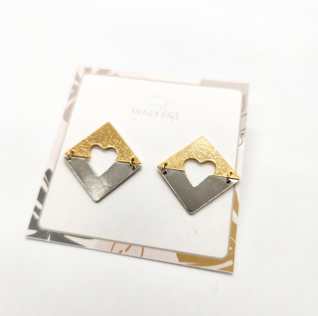 Cube inner heart earrings. Hand made. Handmade. Hoop earrings. Everyday earrings. Christmas Gift for her