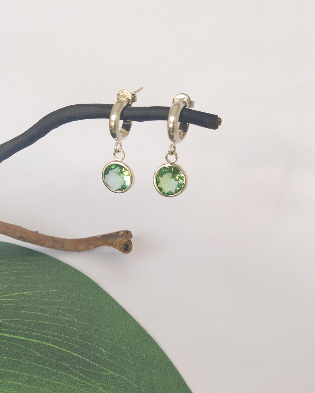 Gold Green Crystal Earrings. For special occasions. Flourish Collection. Handmade. Gold plated