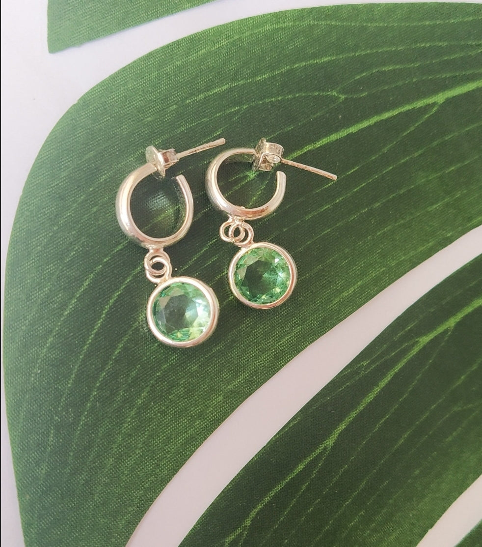 Gold Green Crystal Earrings. For special occasions. Flourish Collection. Handmade. Gold plated