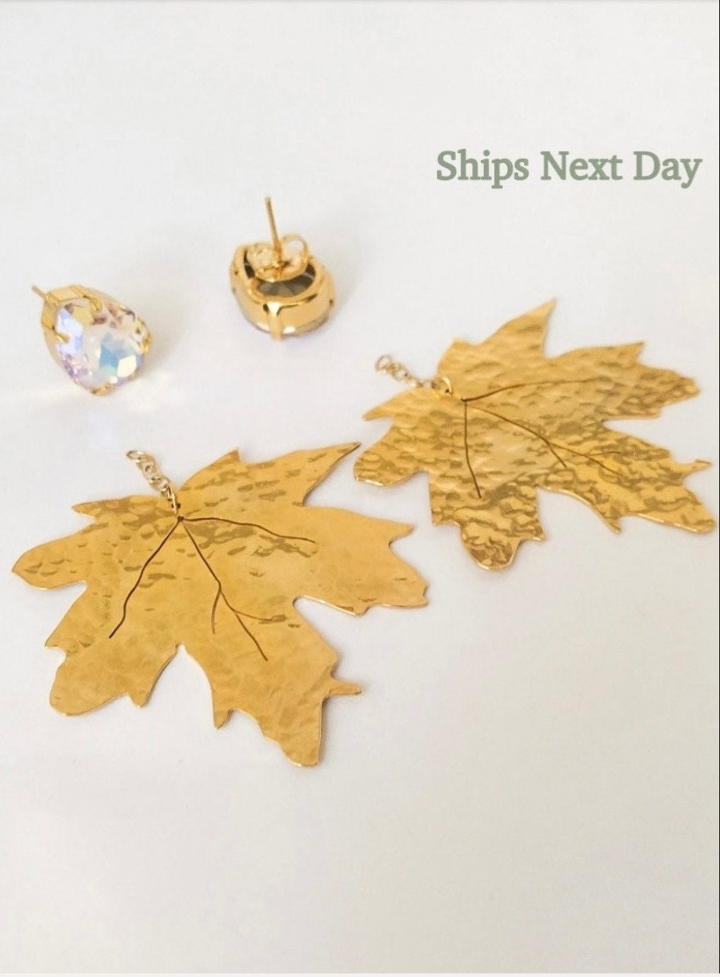 Gold Maple Leaf Earrings. Gold plated earrings. Flourish Collection. Handmade. Gift for her. Personalized message card.