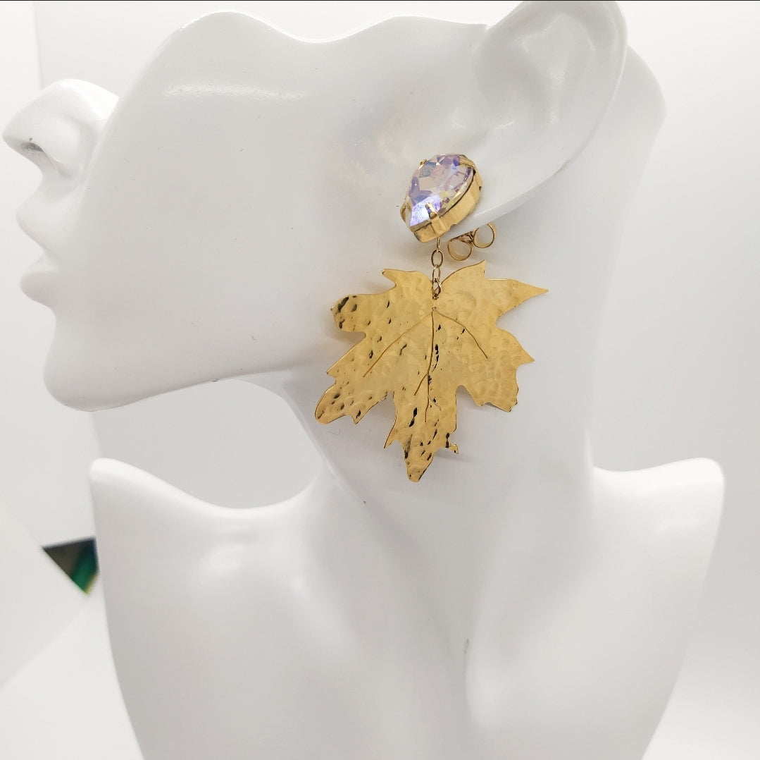 Gold Maple Leaf Earrings. Gold plated earrings. Flourish Collection. Handmade. Gift for her. Personalized message card.