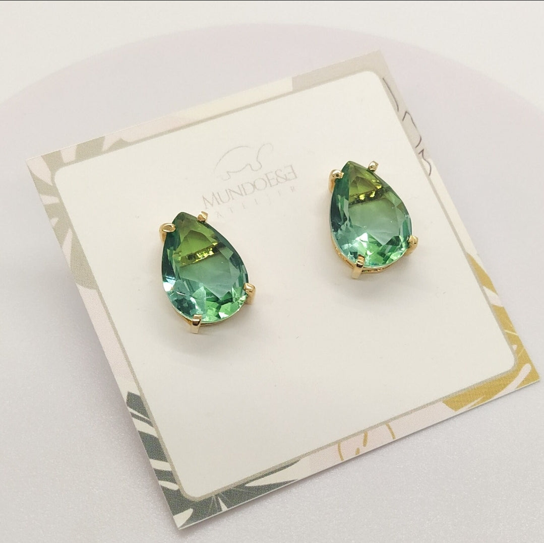 Teardrop Green Crystal Earrings. Gold plated. Top goldsmith handmade cool design. Gift for girlfriend. Bridal Earrings