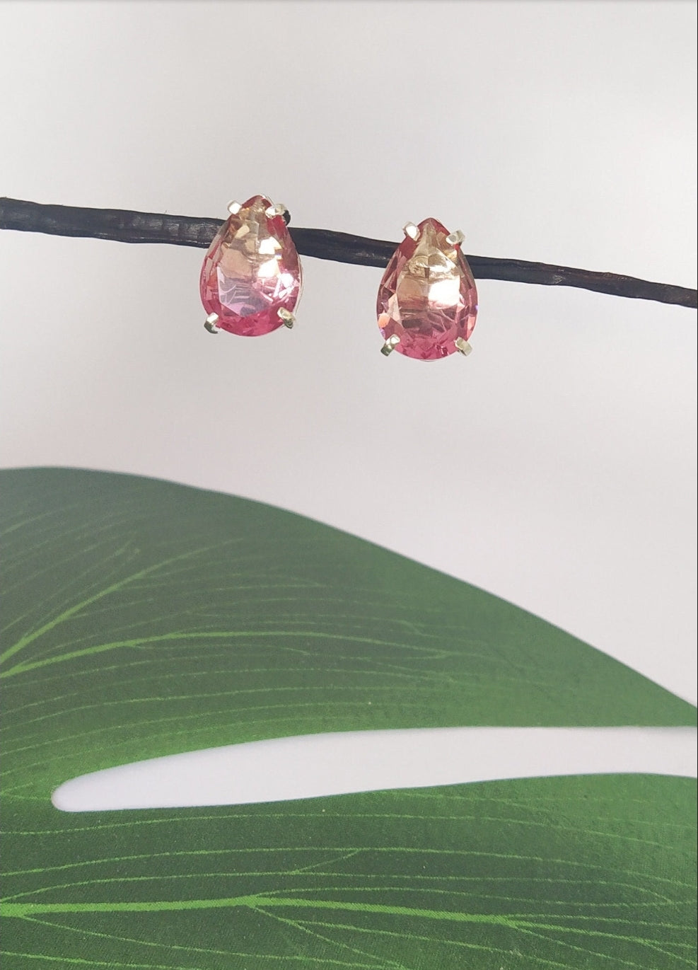 Teardrop Pink Crystal Earrings. Silver plated. Top goldsmith handmade cool design. Gift for girlfriend. Bridal Earrings