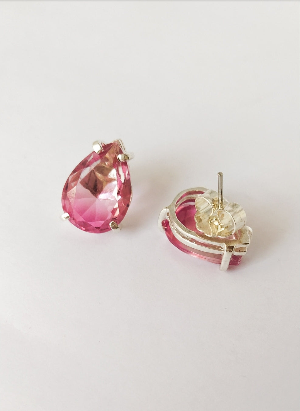 Teardrop Pink Crystal Earrings. Silver plated. Top goldsmith handmade cool design. Gift for girlfriend. Bridal Earrings