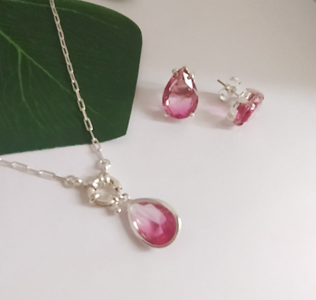 Teardrop Pink Crystal Earrings. Silver plated. Top goldsmith handmade cool design. Gift for girlfriend. Bridal Earrings