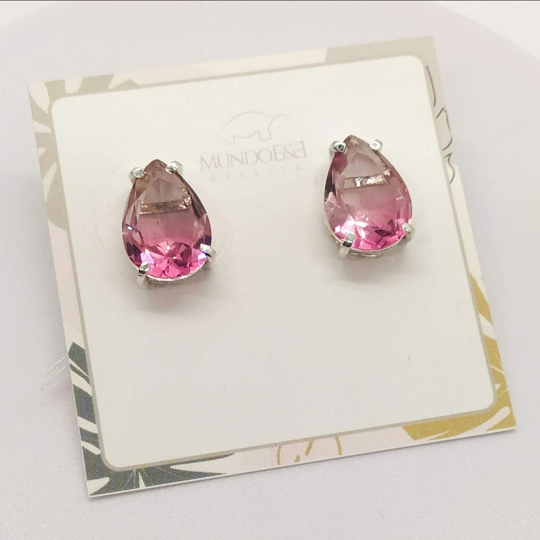 Teardrop Pink Crystal Earrings. Silver plated. Top goldsmith handmade cool design. Gift for girlfriend. Bridal Earrings