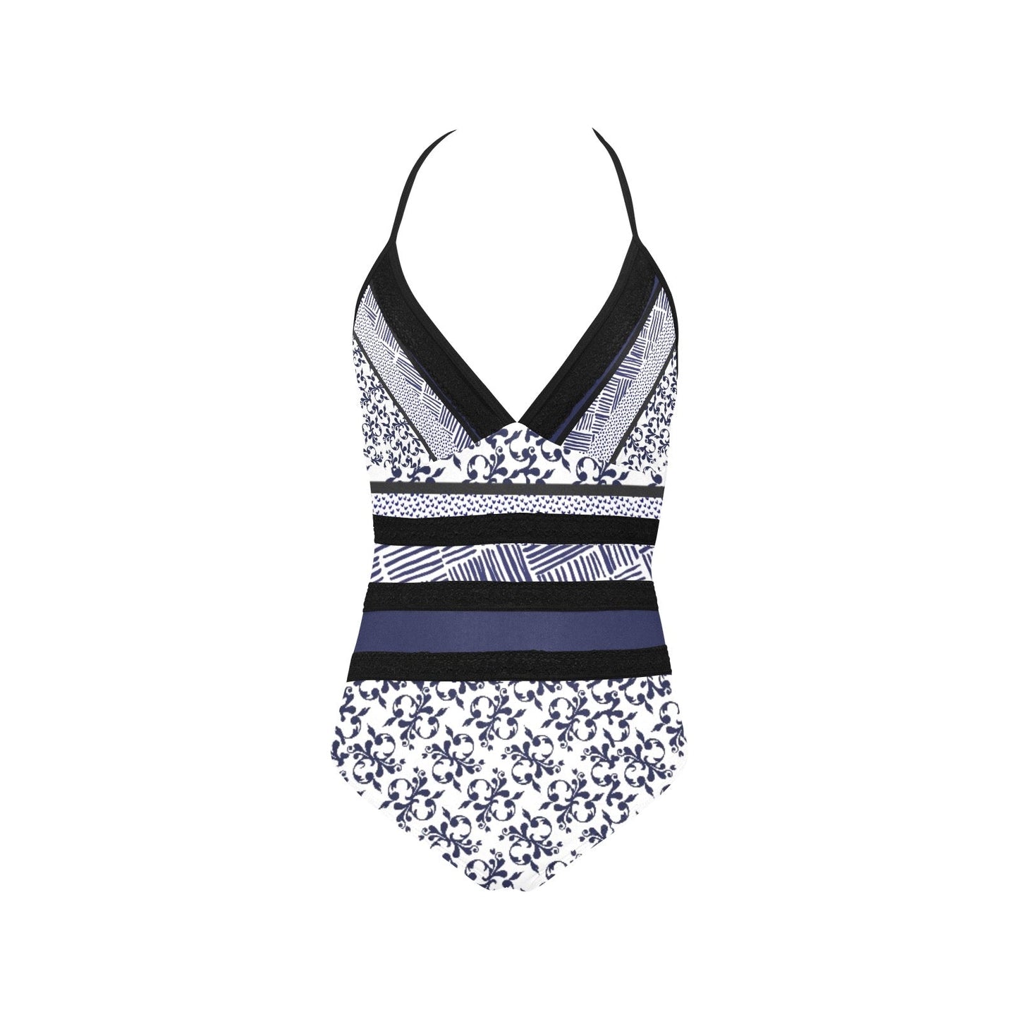 Blue & Black Lace Band Swimsuit. Caracas Collection