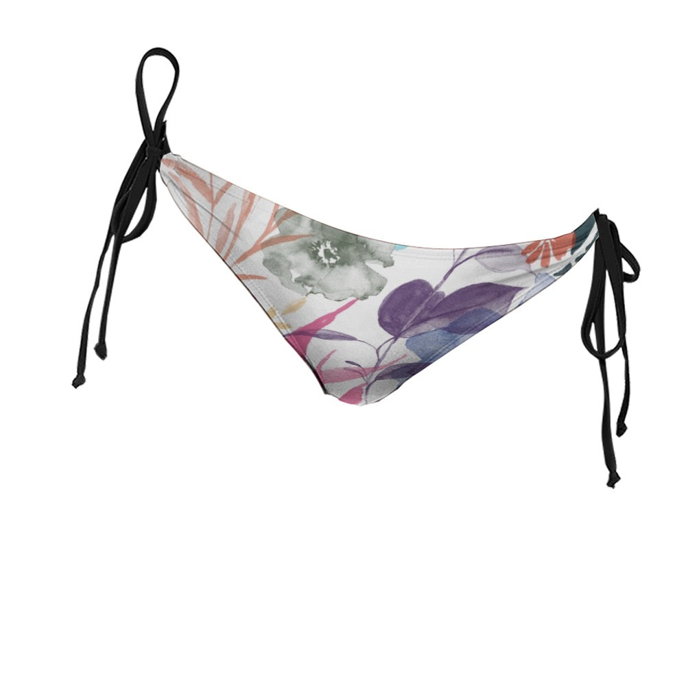 Multicolor flowers white Bikini Briefs. Houston collection. Design hand-painted by the Designer Maria Alejandra Echenique