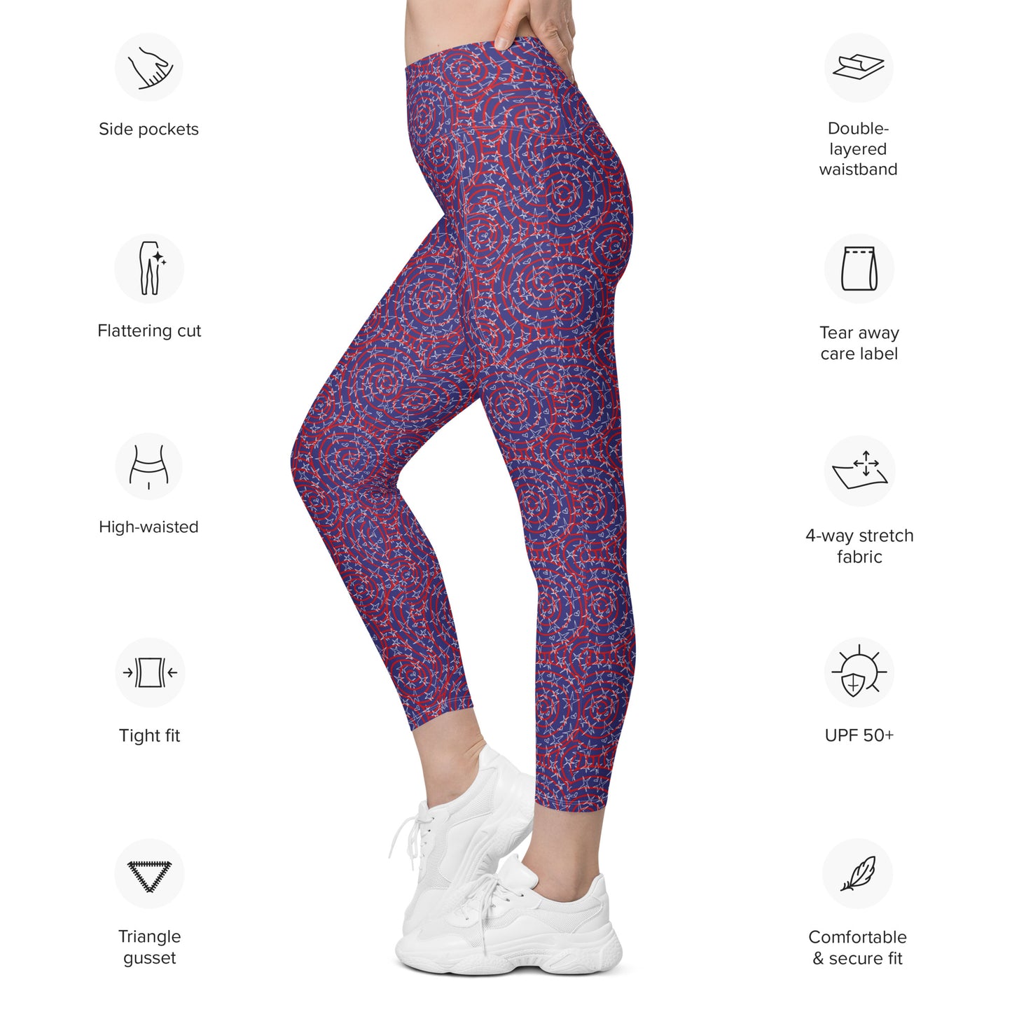 America inspired Leggings with pockets. Design hand-painted by the Designer Maria Alejandra Echenique
