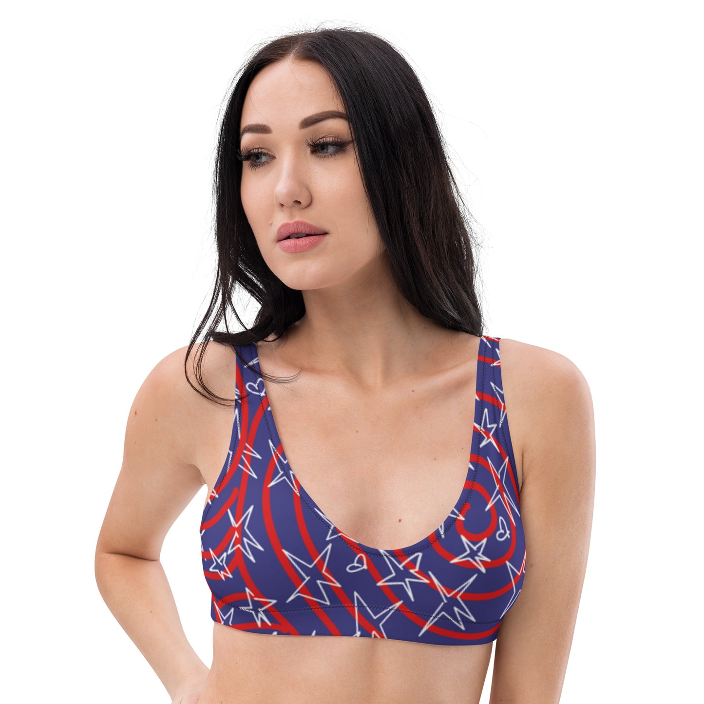 America inspired Recycled padded bikini top. Design hand-painted by the Designer Maria Alejandra Echenique