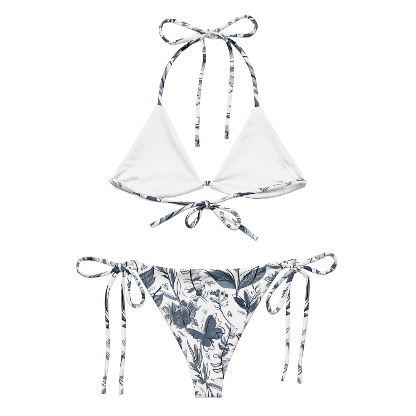 Watercolor White & Blue recycled string bikini. Houston Collection. Design hand-painted by the Designer Maria Alejandra Echenique