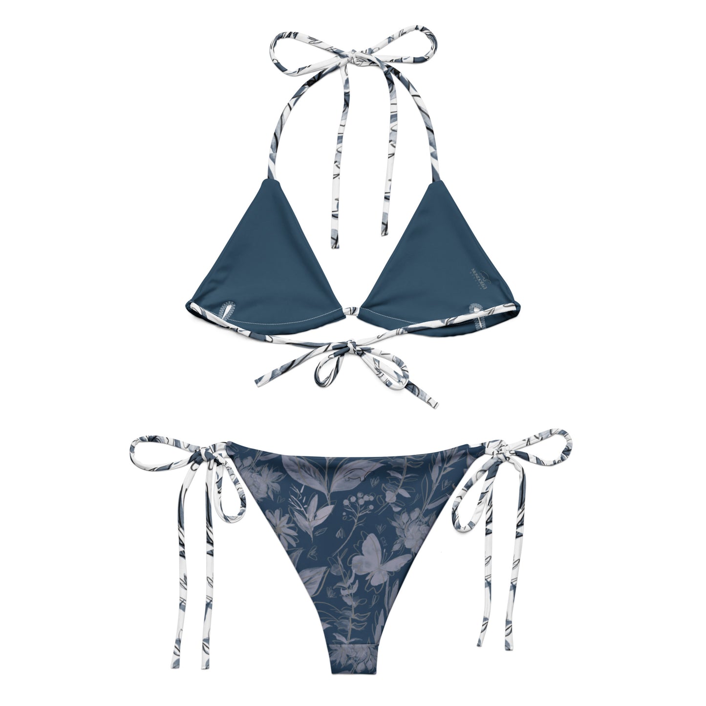 Watercolor Blue & White recycled string bikini. Houston Collection. Design hand-painted by the Designer Maria Alejandra Echenique