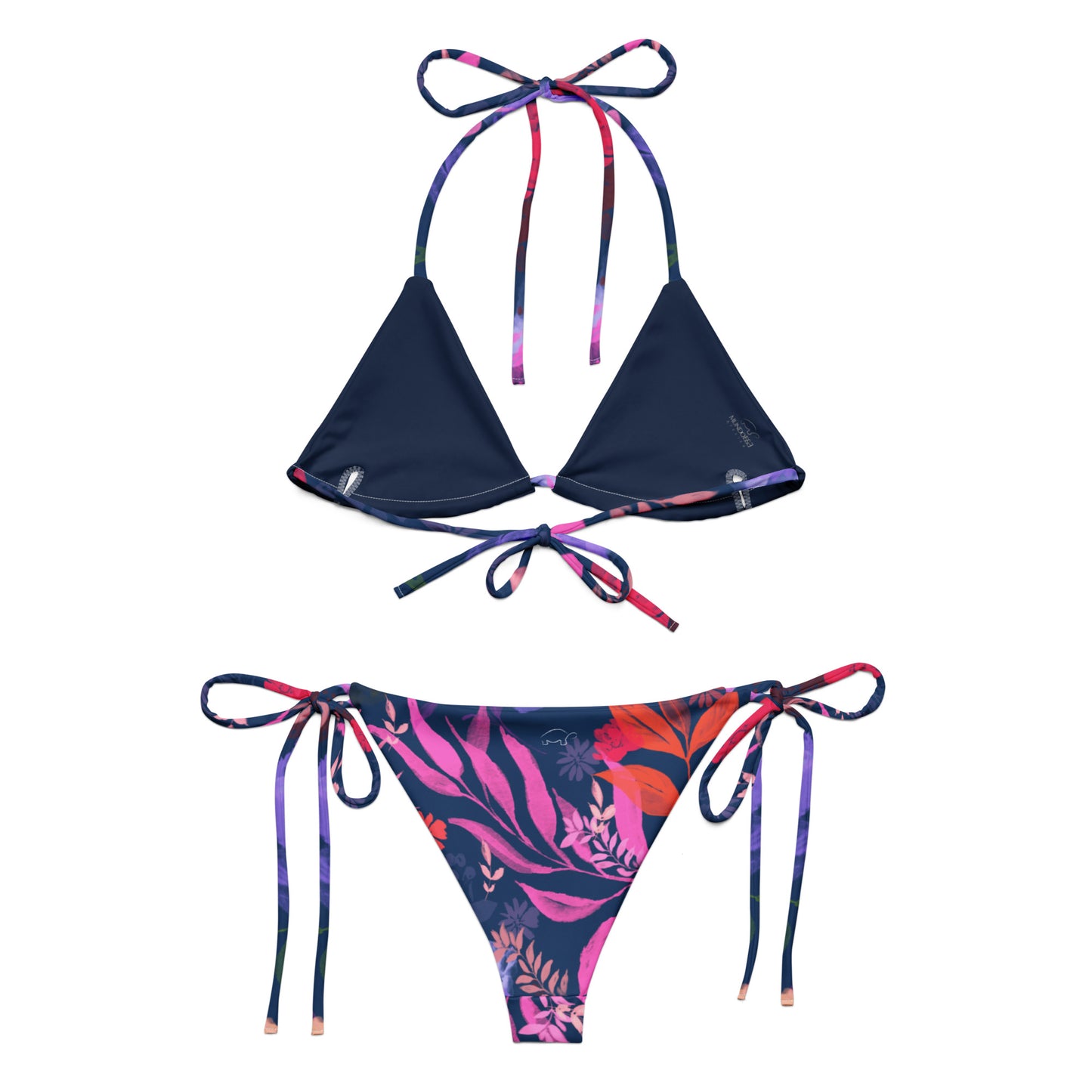Multicolor Flowers Blue and multicolor recycled string bikini. Houston Collection. Design hand-painted by the Designer Maria Alejandra Echenique