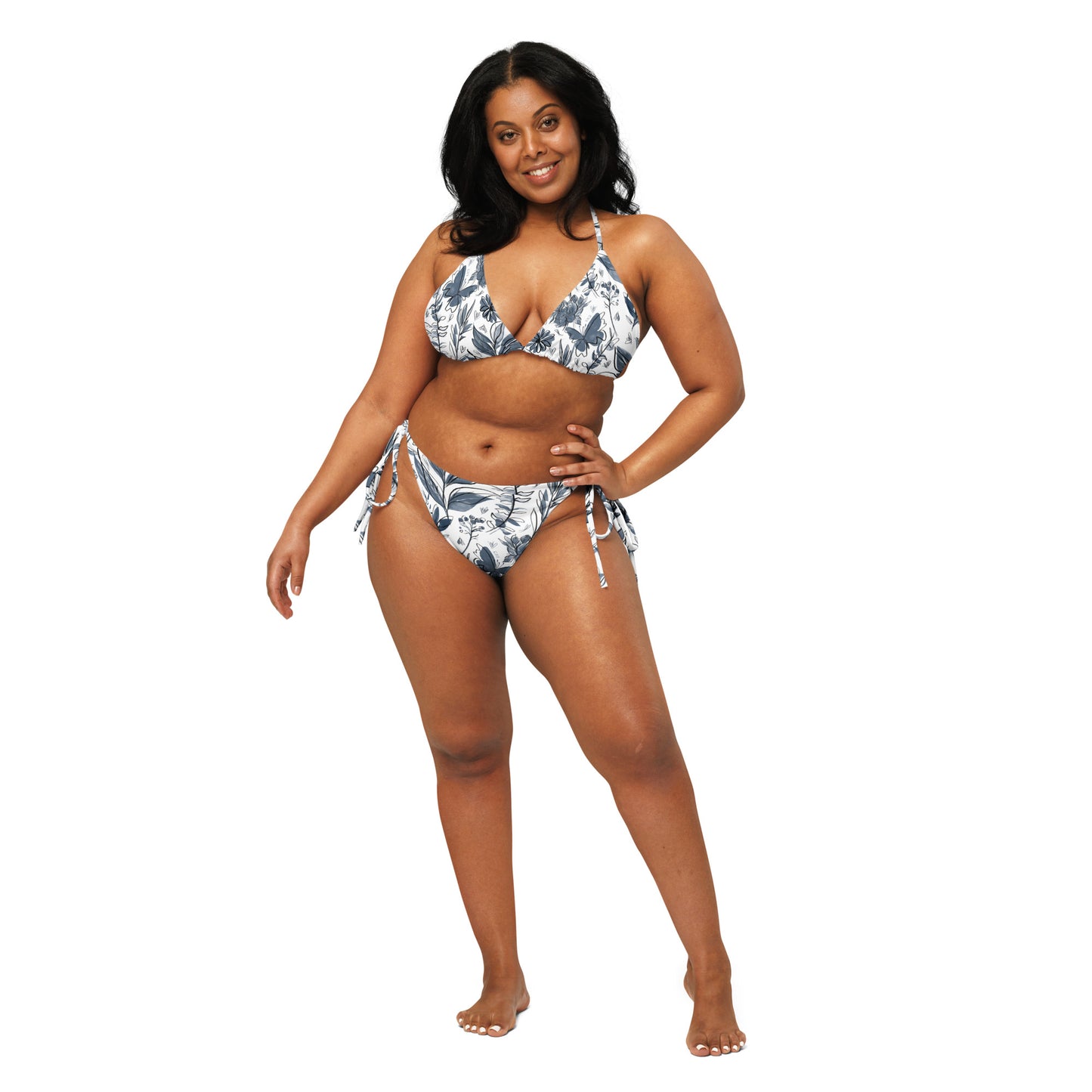 Watercolor White & Blue recycled string bikini. Houston Collection. Design hand-painted by the Designer Maria Alejandra Echenique