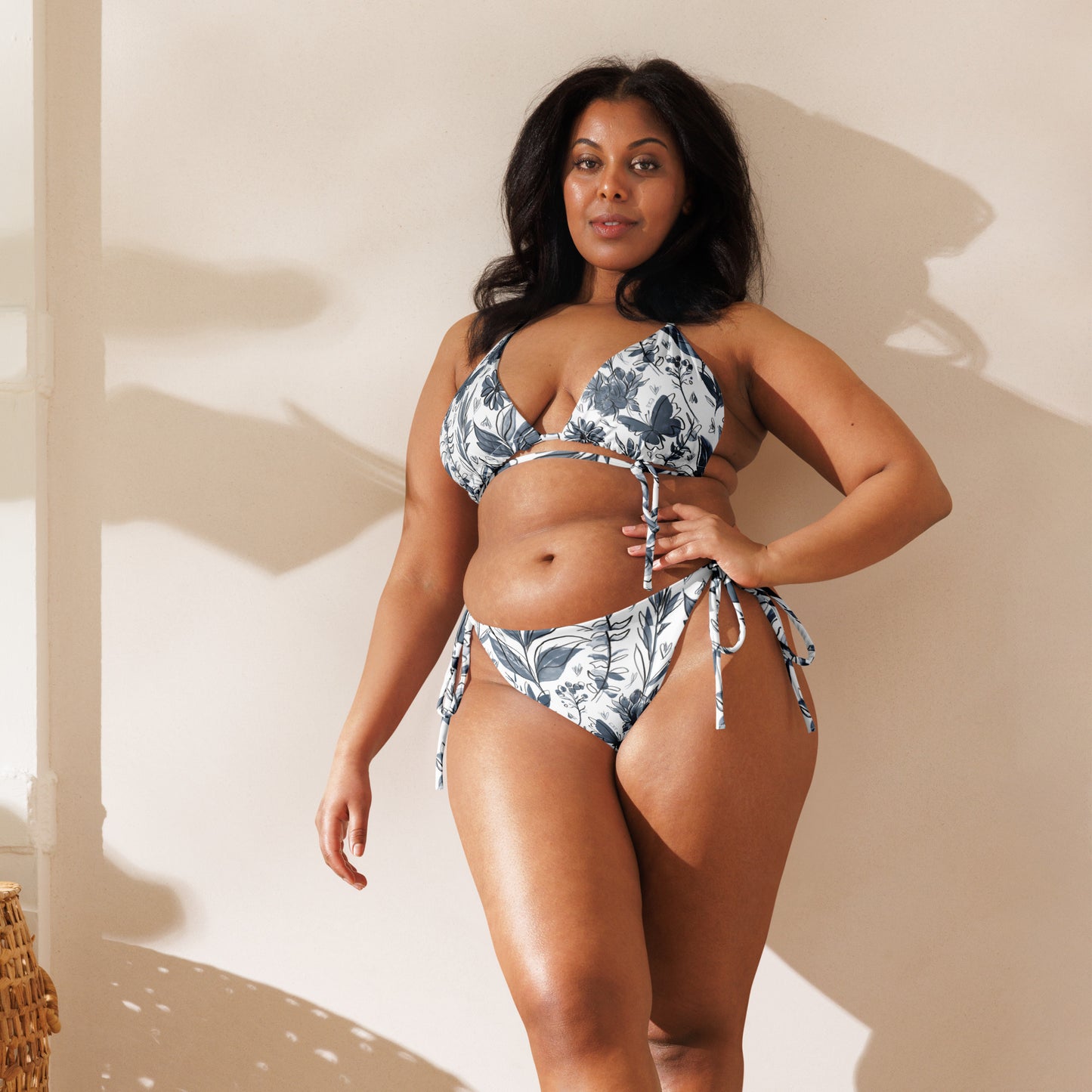 Watercolor White & Blue recycled string bikini. Houston Collection. Design hand-painted by the Designer Maria Alejandra Echenique