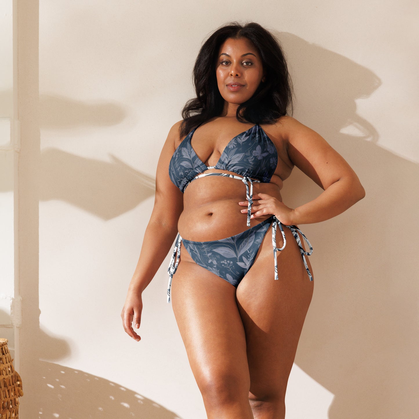 Watercolor Blue & White recycled string bikini. Houston Collection. Design hand-painted by the Designer Maria Alejandra Echenique