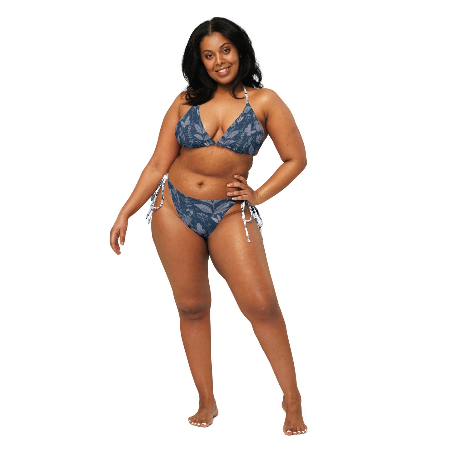 Watercolor Blue & White recycled string bikini. Houston Collection. Design hand-painted by the Designer Maria Alejandra Echenique