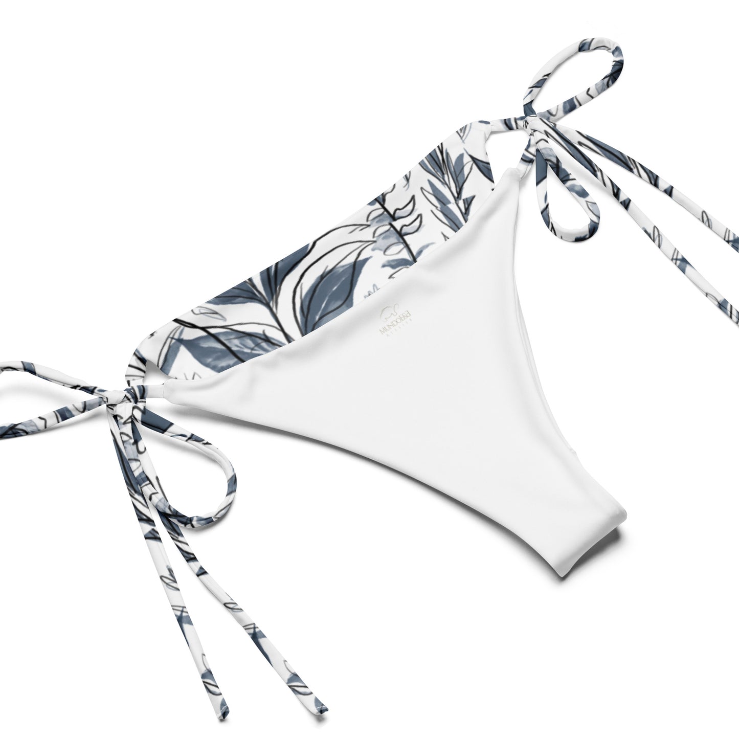 Watercolor White & Blue recycled string bikini. Houston Collection. Design hand-painted by the Designer Maria Alejandra Echenique