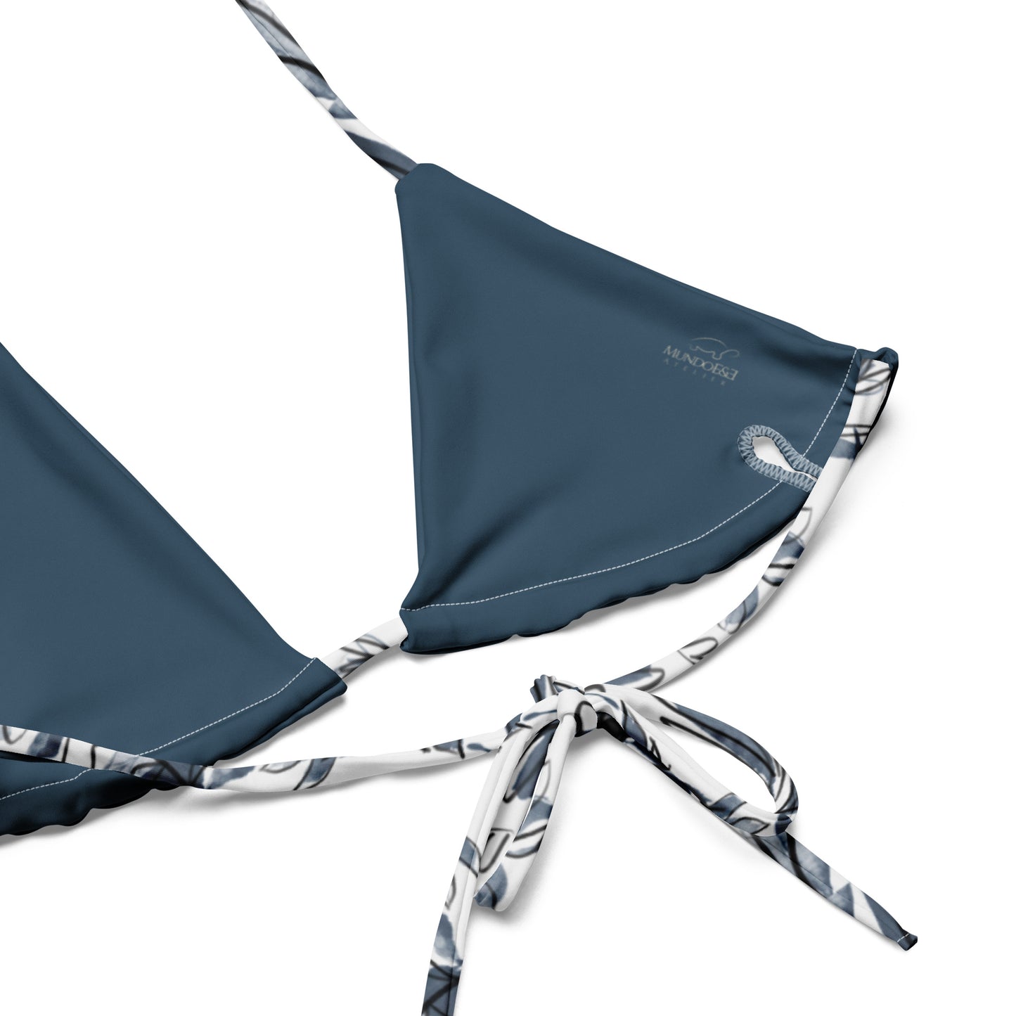 Watercolor Blue & White recycled string bikini. Houston Collection. Design hand-painted by the Designer Maria Alejandra Echenique