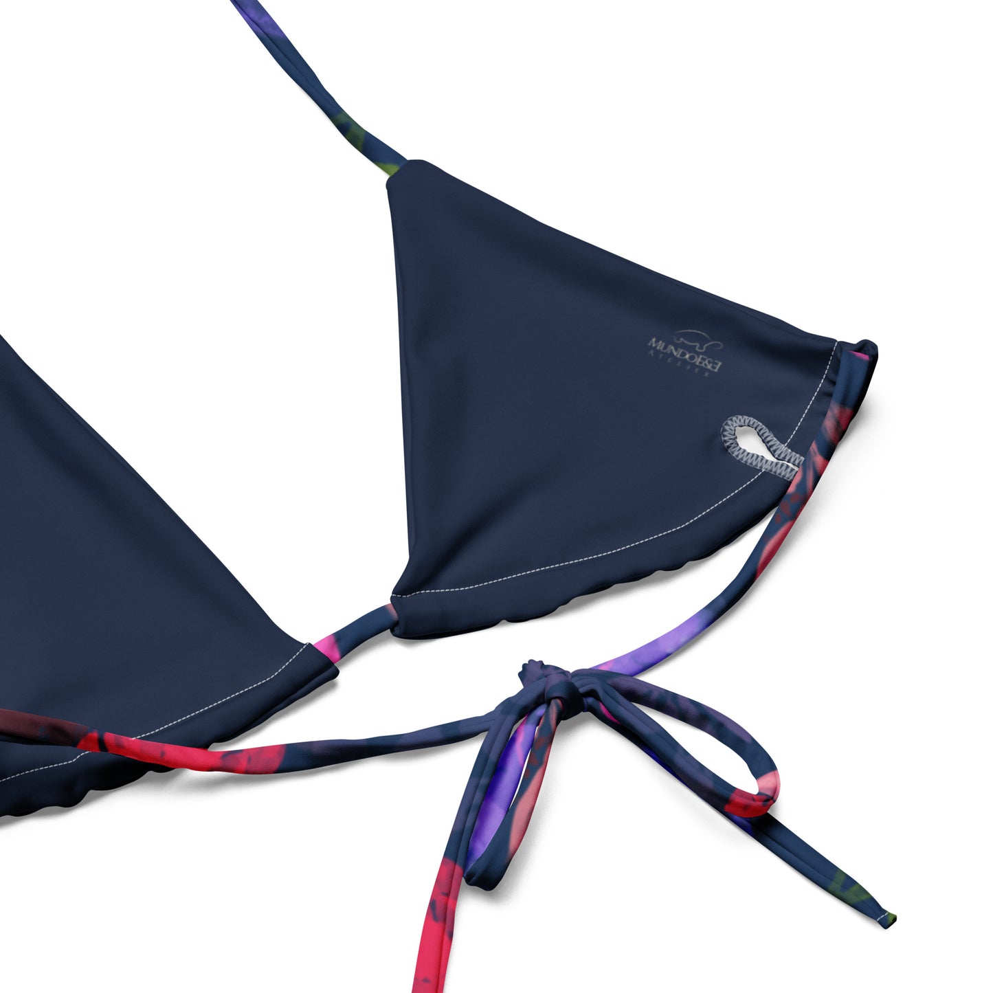 Multicolor Flowers Blue and multicolor recycled string bikini. Houston Collection. Design hand-painted by the Designer Maria Alejandra Echenique