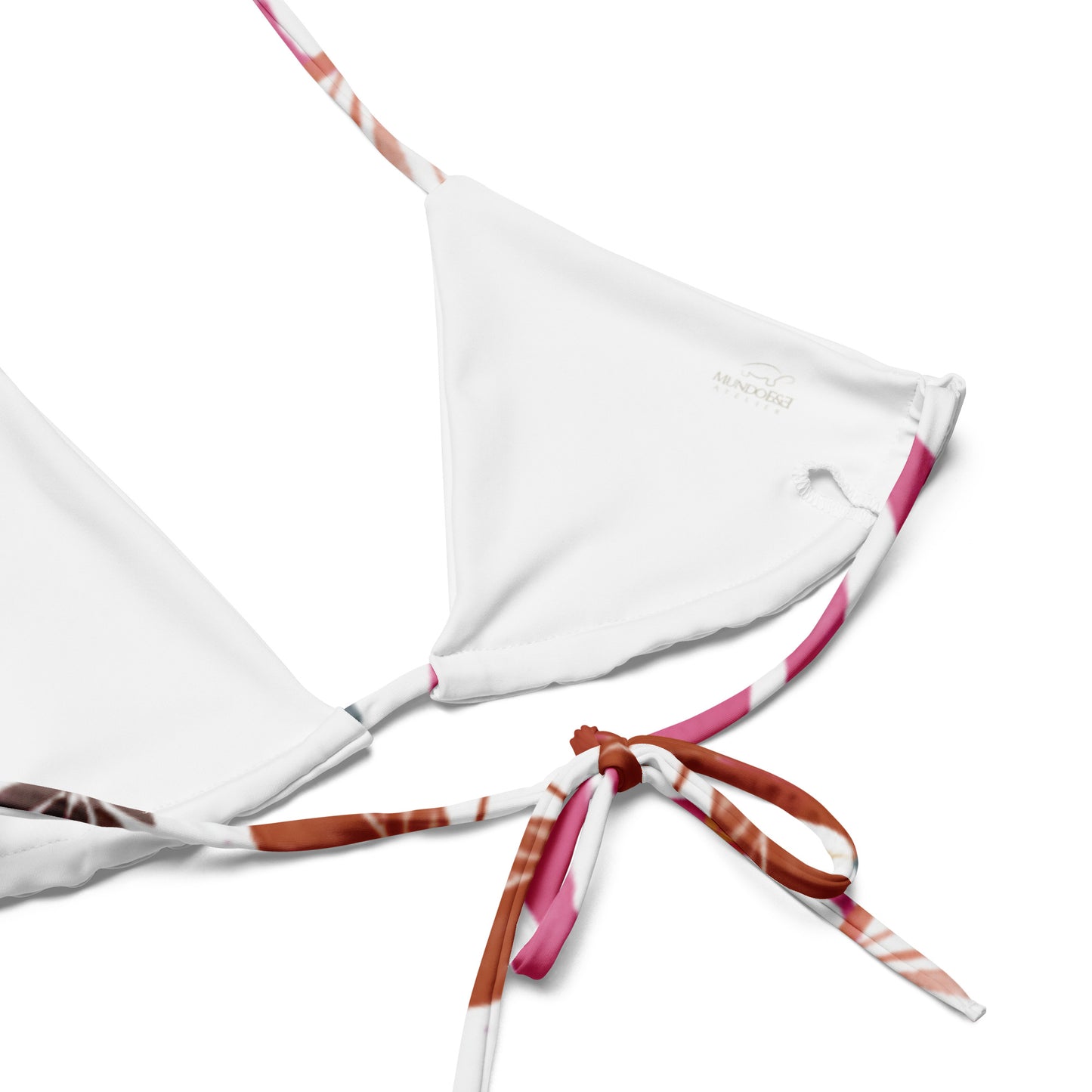 Multicolor Flowers White recycled string bikini. Design hand-painted by the Designer Maria Alejandra Echenique