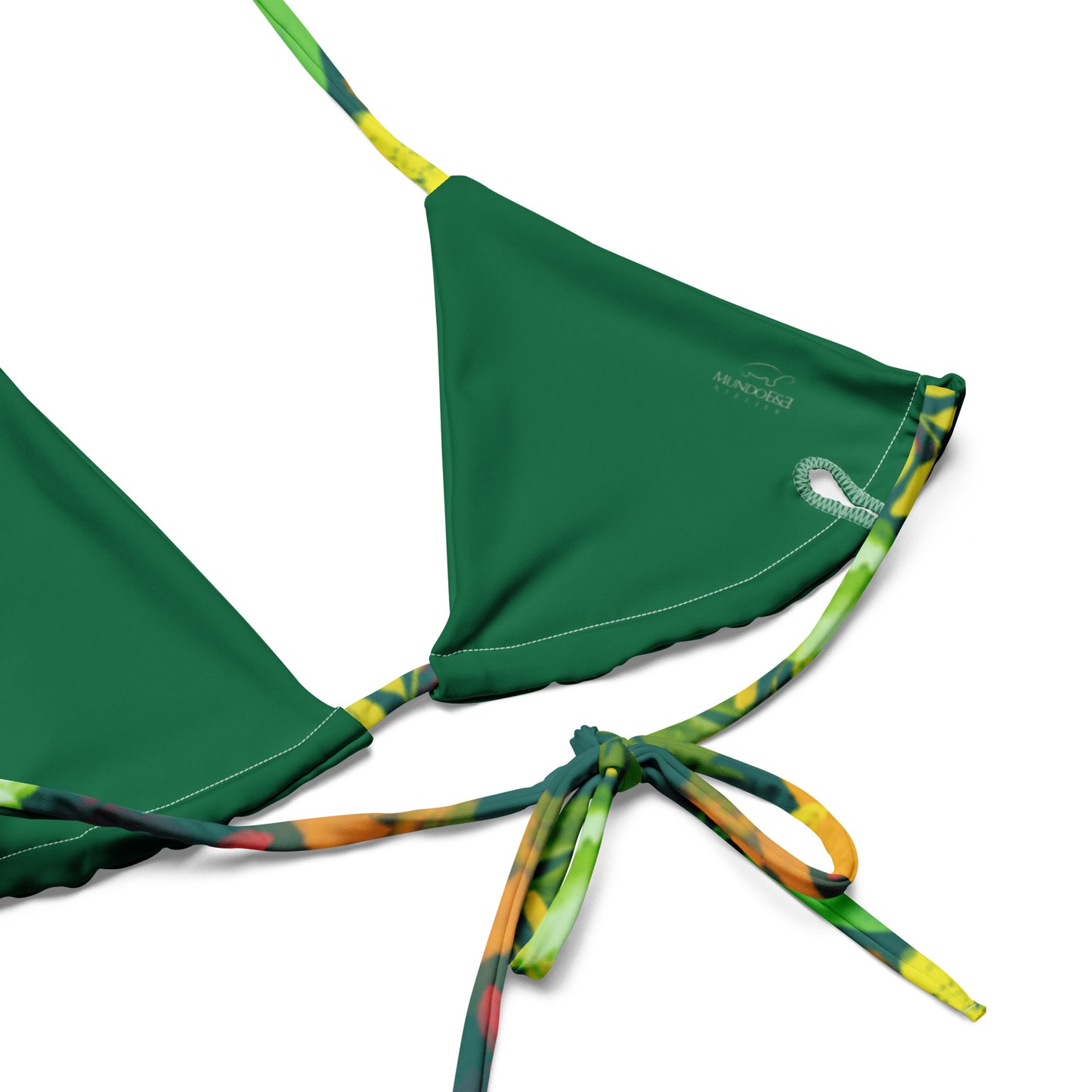 Multicolor Flowers green string bikini. Design hand-painted by the Designer Maria Alejandra Echenique