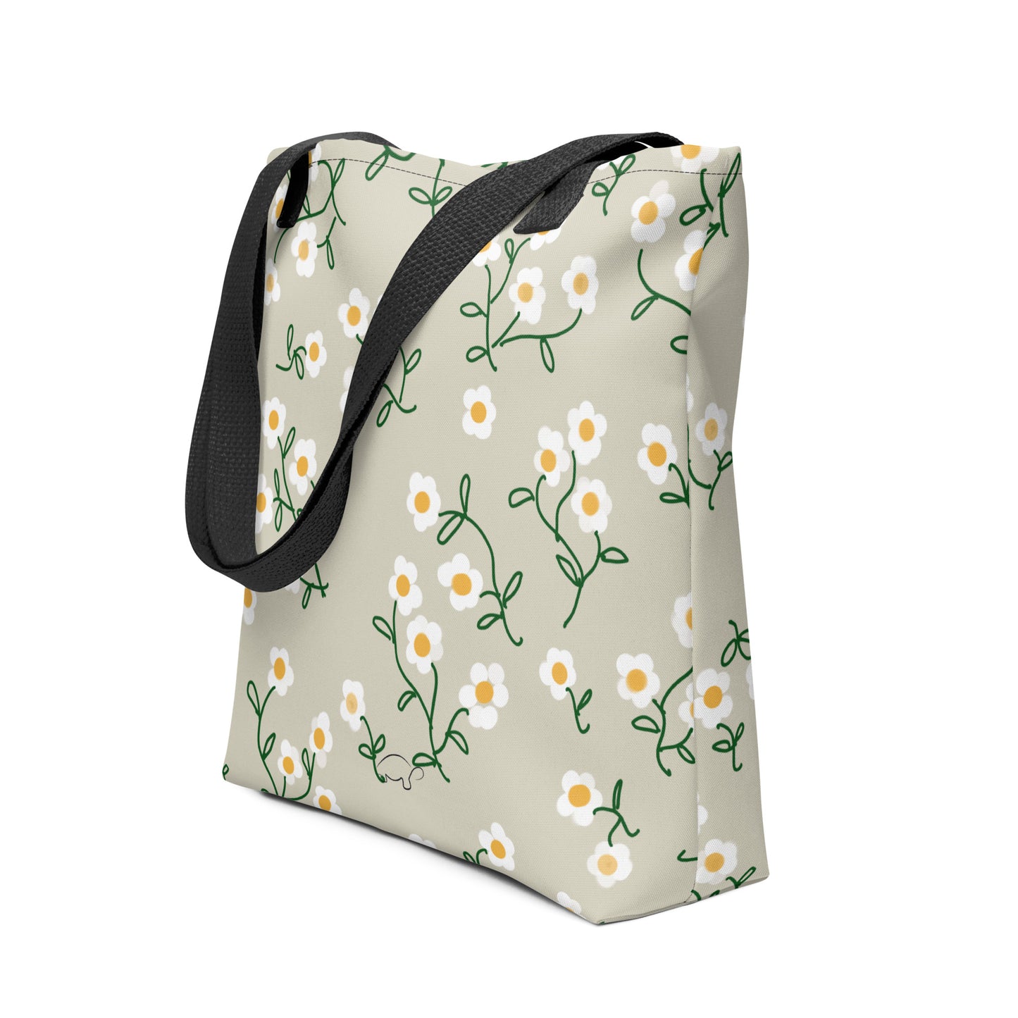 Super Bloom Collection Beige Margaritas Tote bag. Pattern hand-painted by the Designer Maria Alejandra Echenique