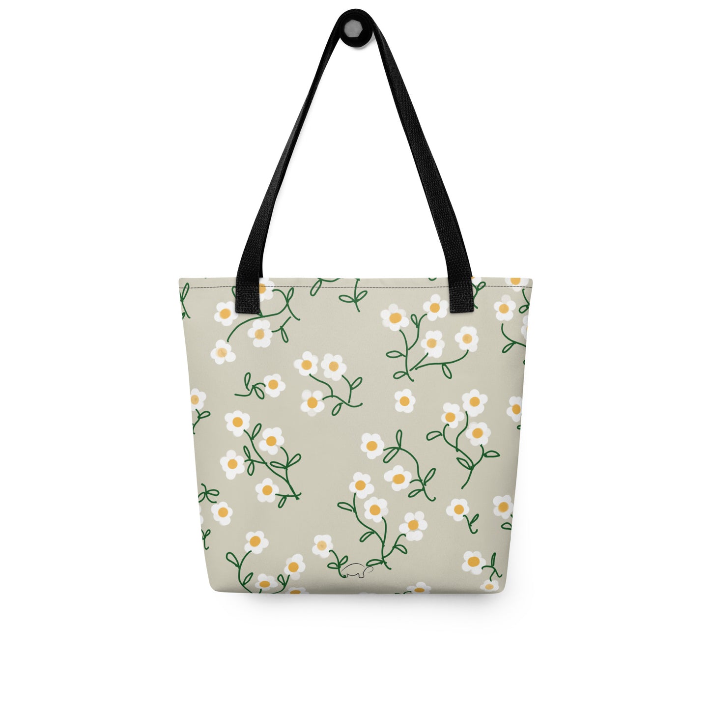 Super Bloom Collection Beige Margaritas Tote bag. Pattern hand-painted by the Designer Maria Alejandra Echenique