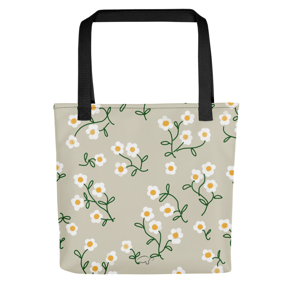 Super Bloom Collection Beige Margaritas Tote bag. Pattern hand-painted by the Designer Maria Alejandra Echenique