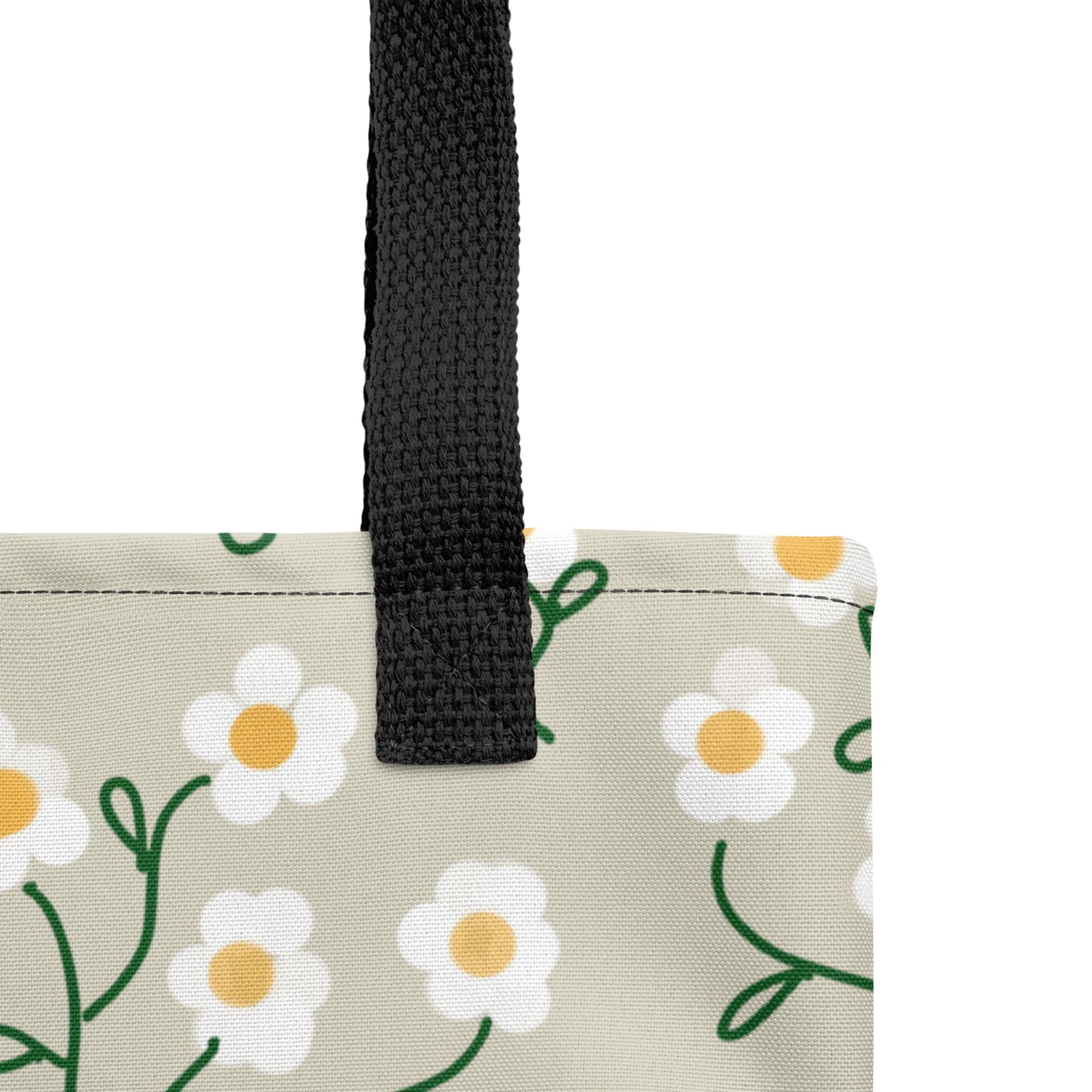 Super Bloom Collection Beige Margaritas Tote bag. Pattern hand-painted by the Designer Maria Alejandra Echenique