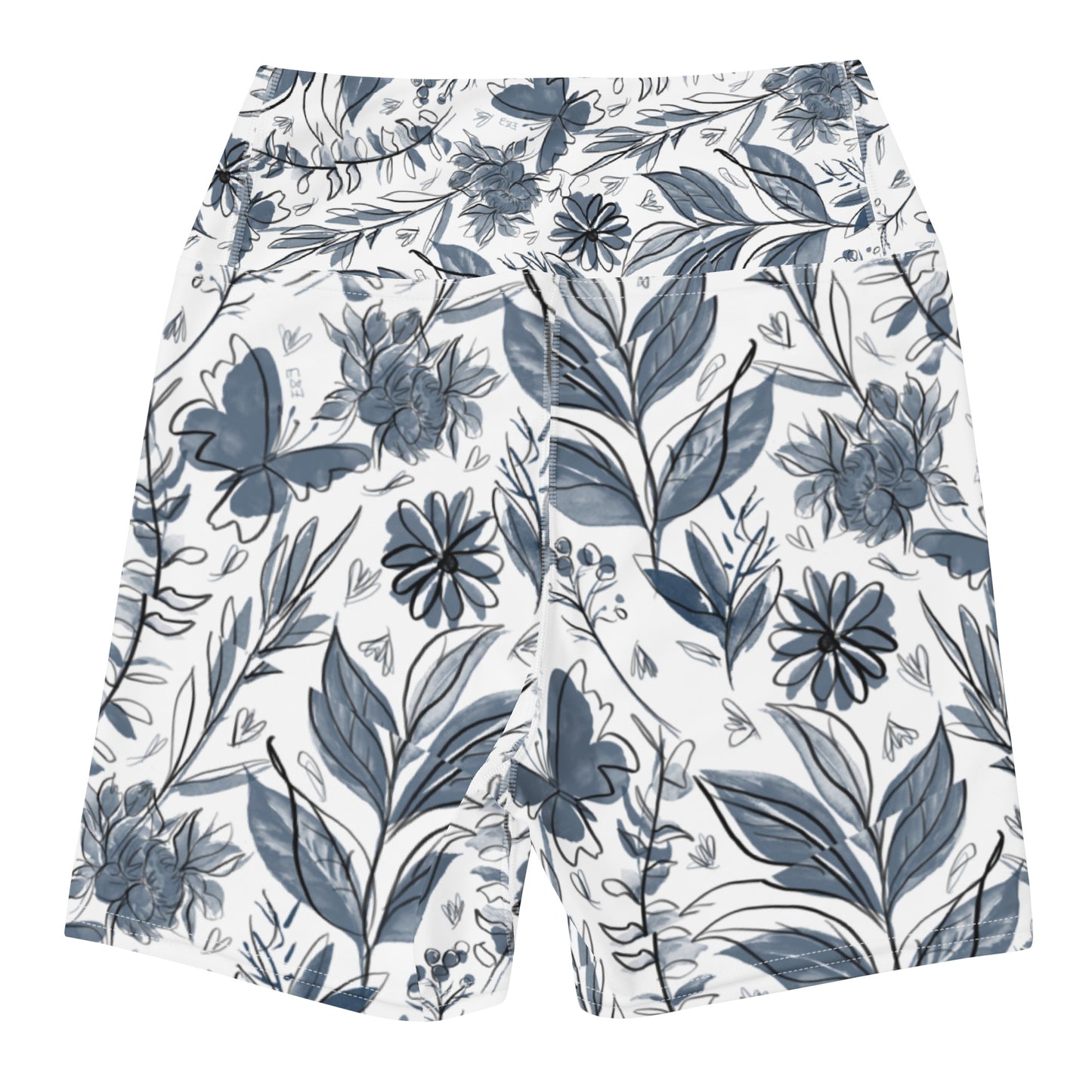 Watercolor White Yoga Shorts. Houston Collection. Design hand-painted by the Designer Maria Alejandra Echenique
