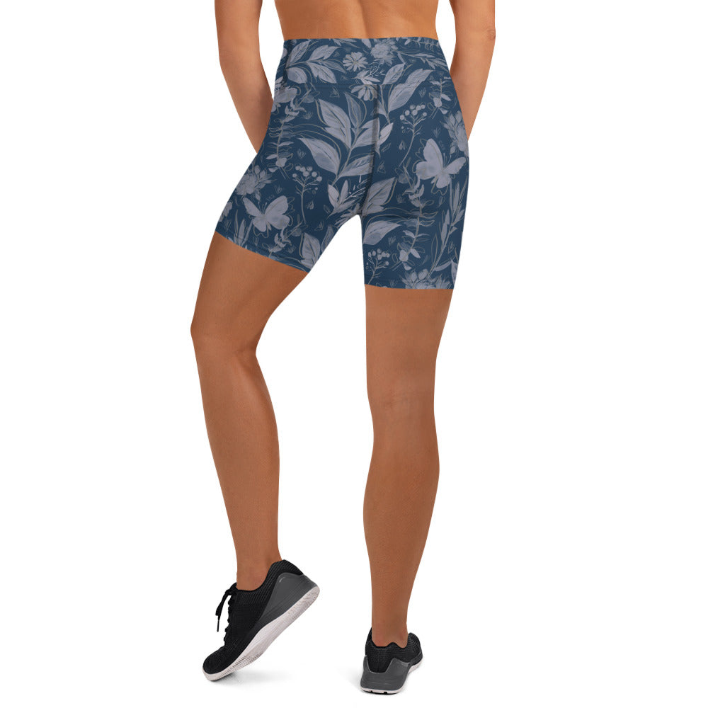 Watercolor Blue Yoga Shorts. Houston Collection. Design hand-painted by the Designer Maria Alejandra Echenique
