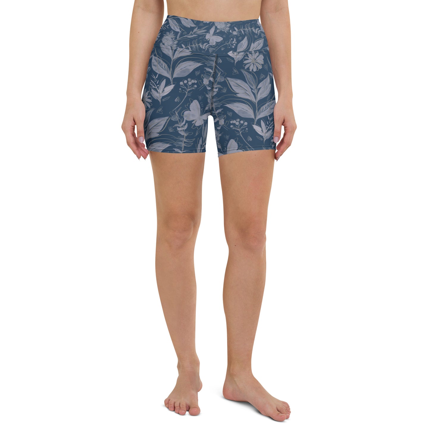 Watercolor Blue Yoga Shorts. Houston Collection. Design hand-painted by the Designer Maria Alejandra Echenique