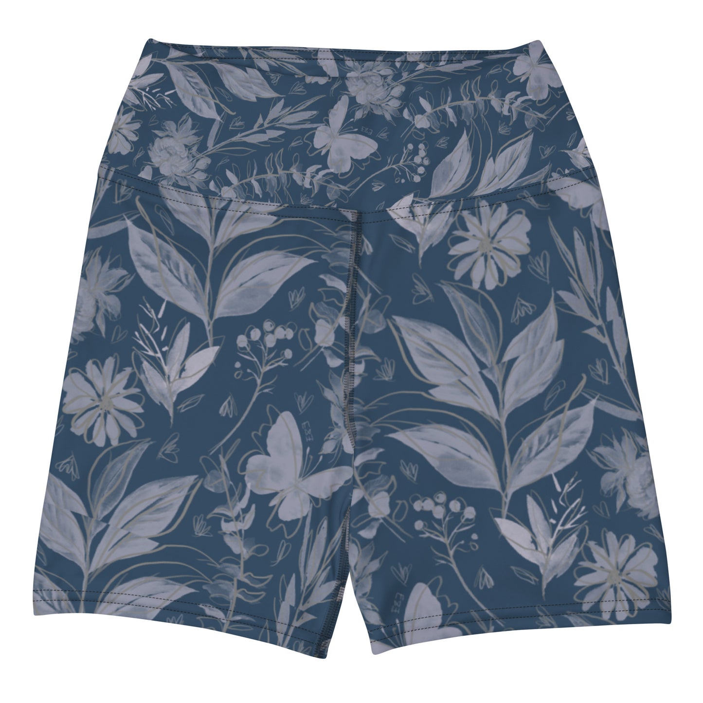 Watercolor Blue Yoga Shorts. Houston Collection. Design hand-painted by the Designer Maria Alejandra Echenique
