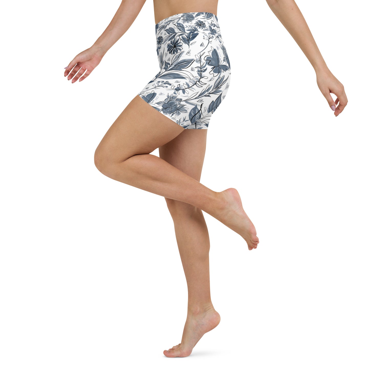 Watercolor White Yoga Shorts. Houston Collection. Design hand-painted by the Designer Maria Alejandra Echenique