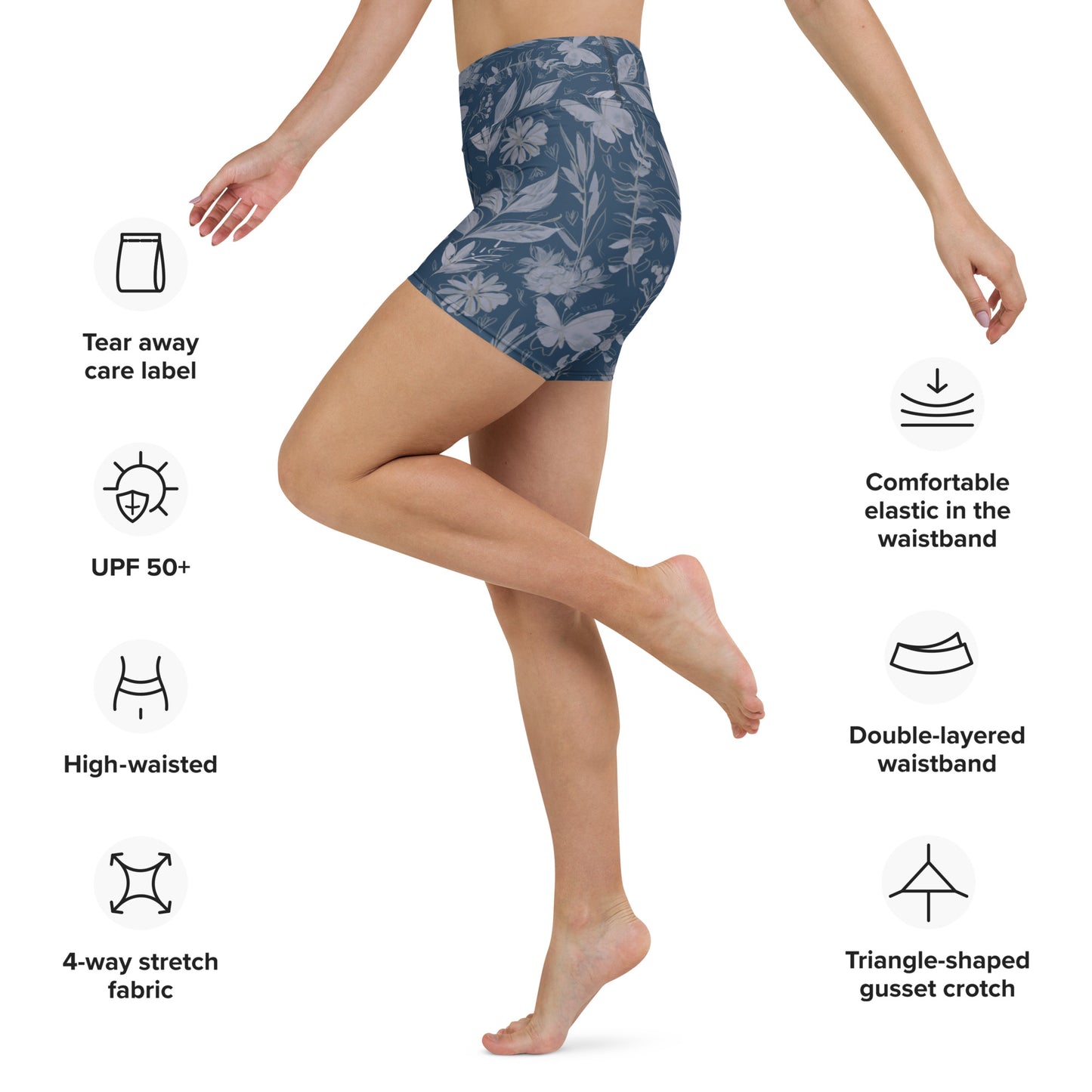 Watercolor Blue Yoga Shorts. Houston Collection. Design hand-painted by the Designer Maria Alejandra Echenique