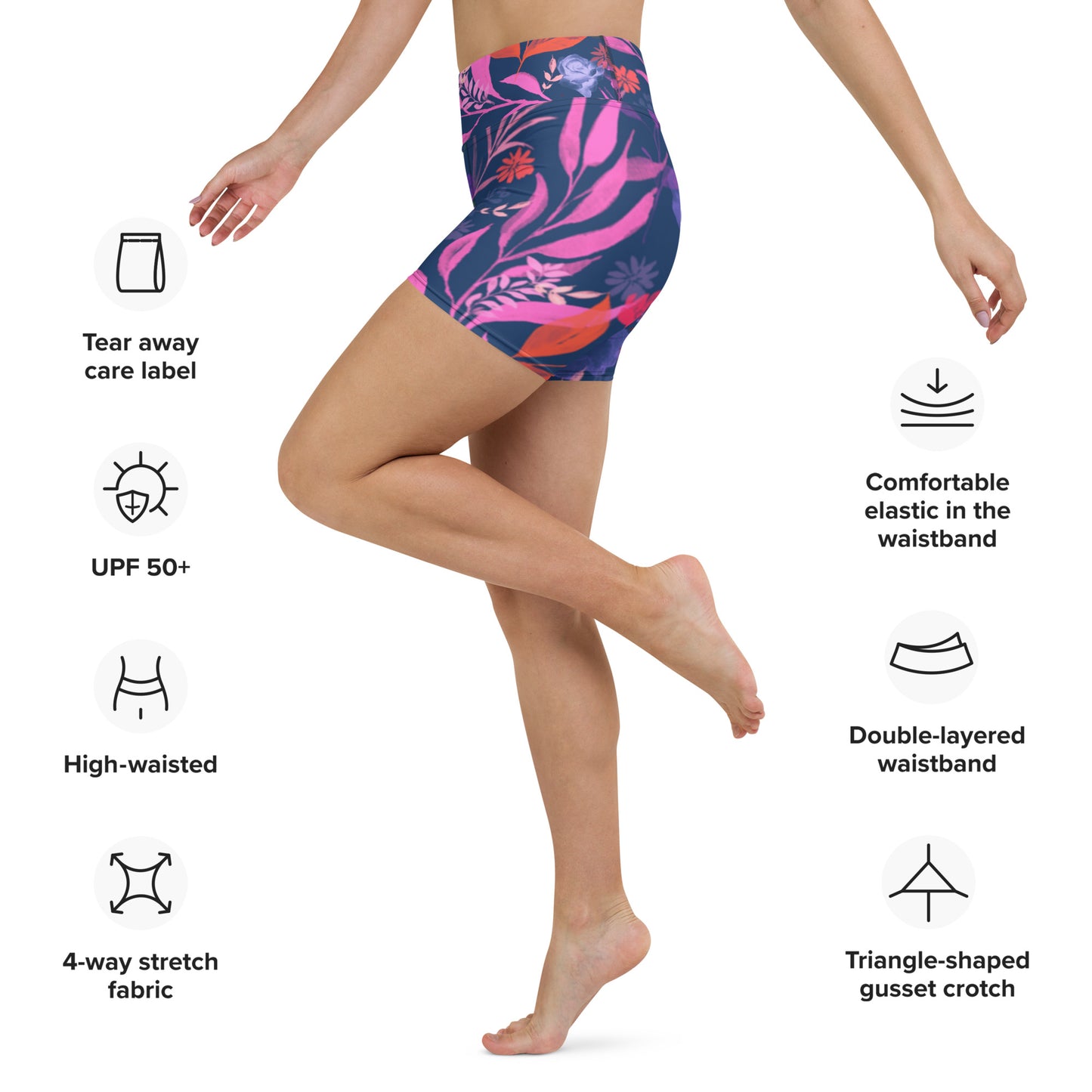 Multicolor Flowers Blue Yoga Shorts.