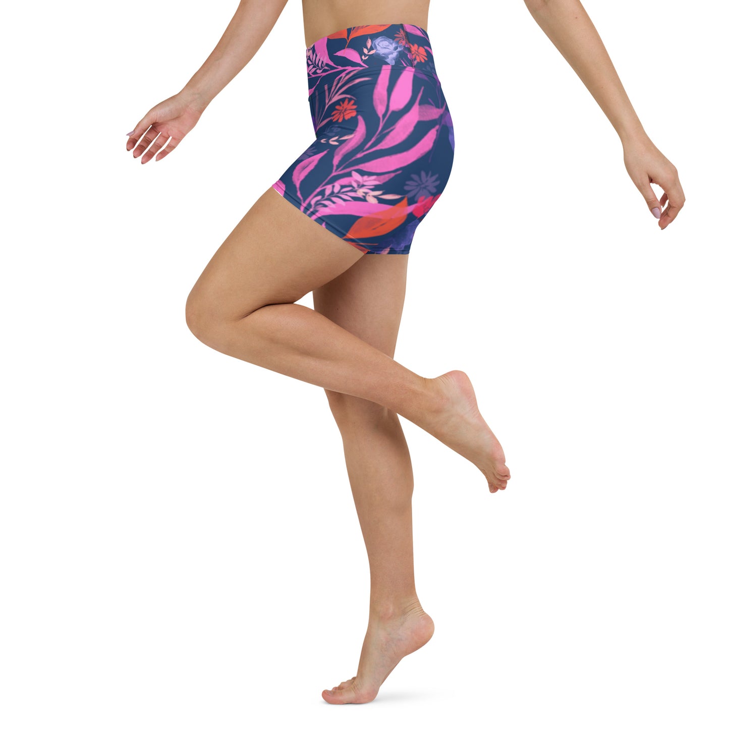 Multicolor Flowers Blue Yoga Shorts.