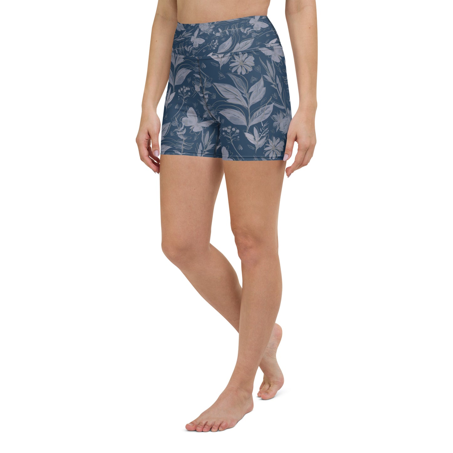 Watercolor Blue Yoga Shorts. Houston Collection. Design hand-painted by the Designer Maria Alejandra Echenique