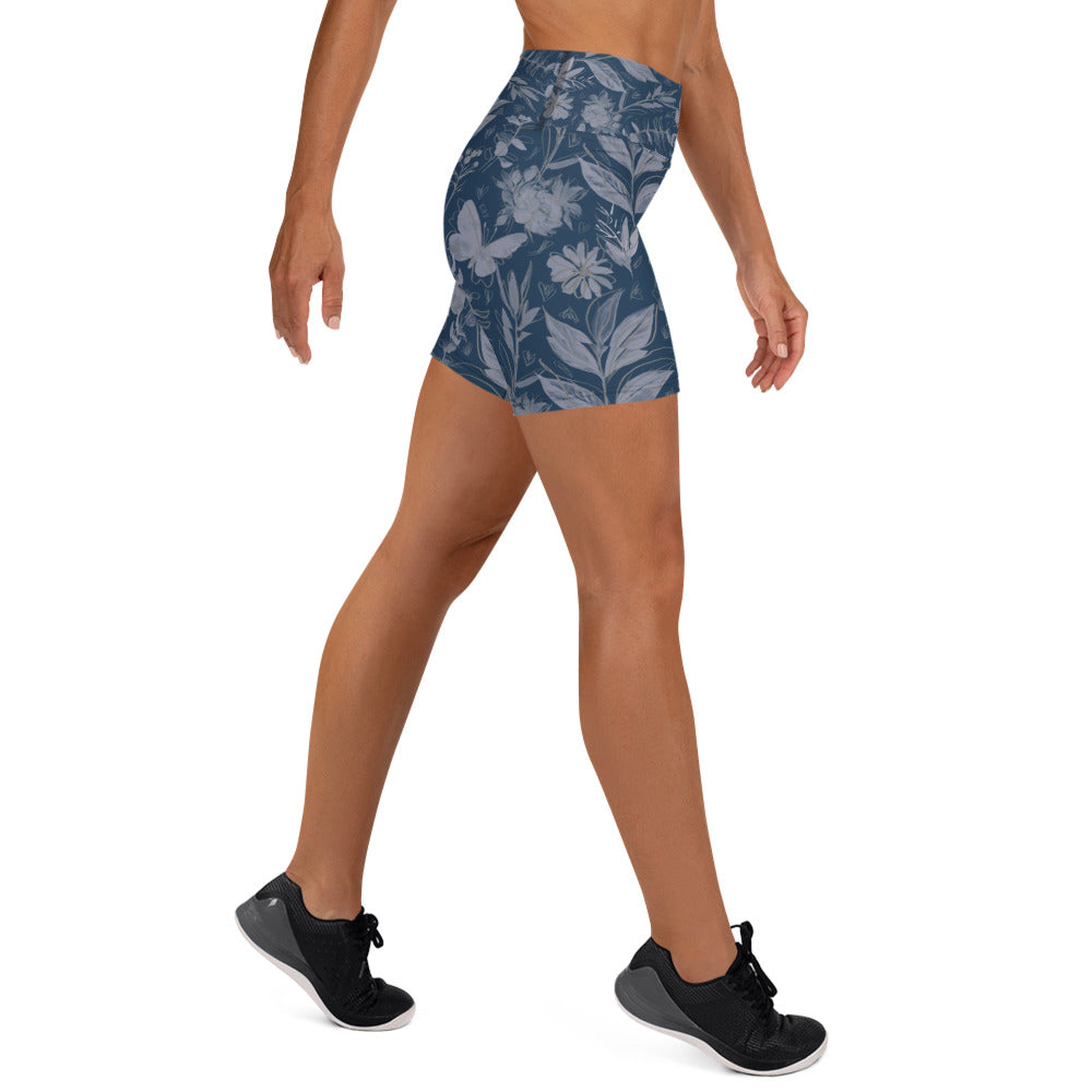 Watercolor Blue Yoga Shorts. Houston Collection. Design hand-painted by the Designer Maria Alejandra Echenique