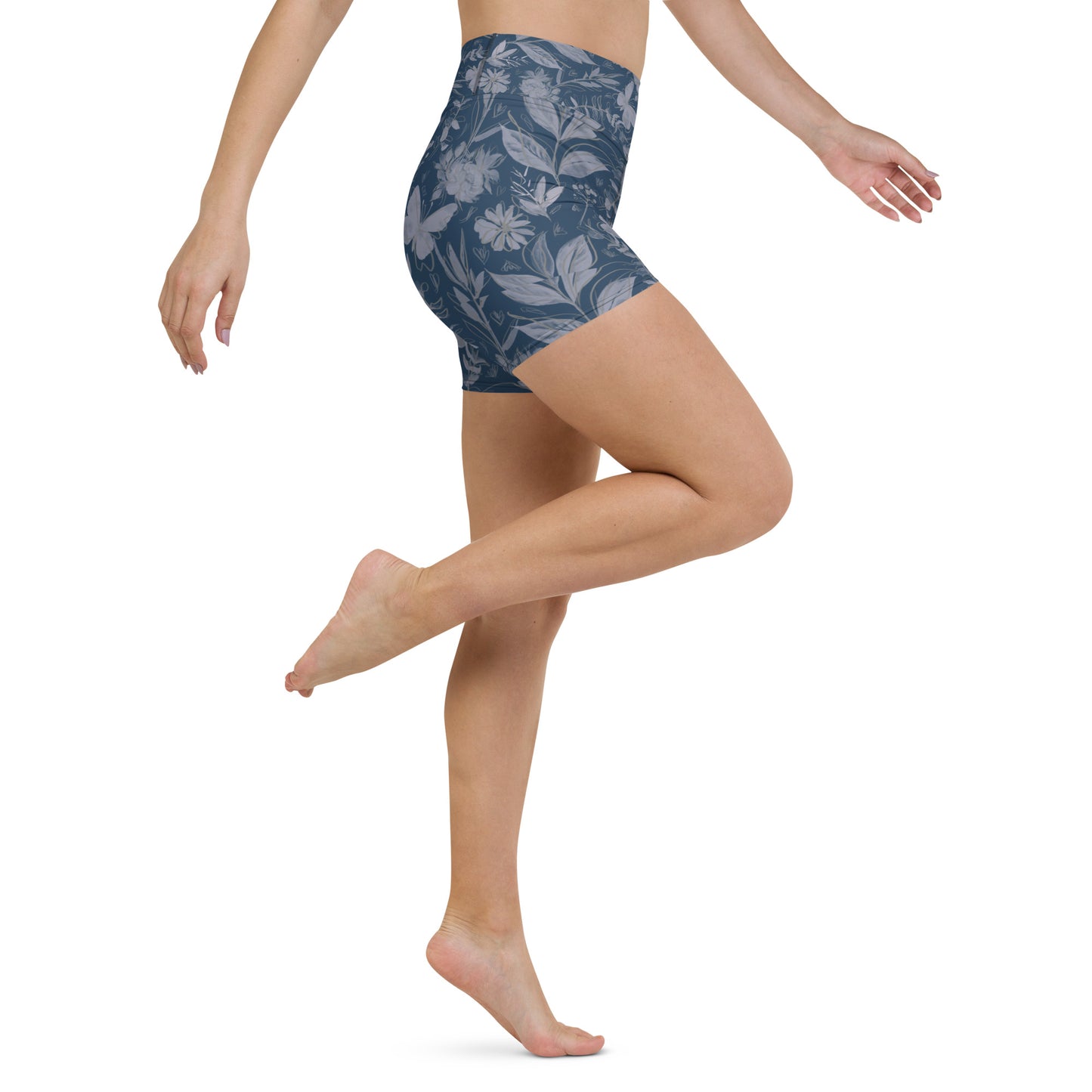 Watercolor Blue Yoga Shorts. Houston Collection. Design hand-painted by the Designer Maria Alejandra Echenique
