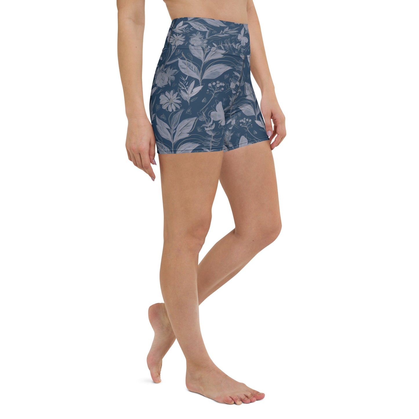 Watercolor Blue Yoga Shorts. Houston Collection. Design hand-painted by the Designer Maria Alejandra Echenique