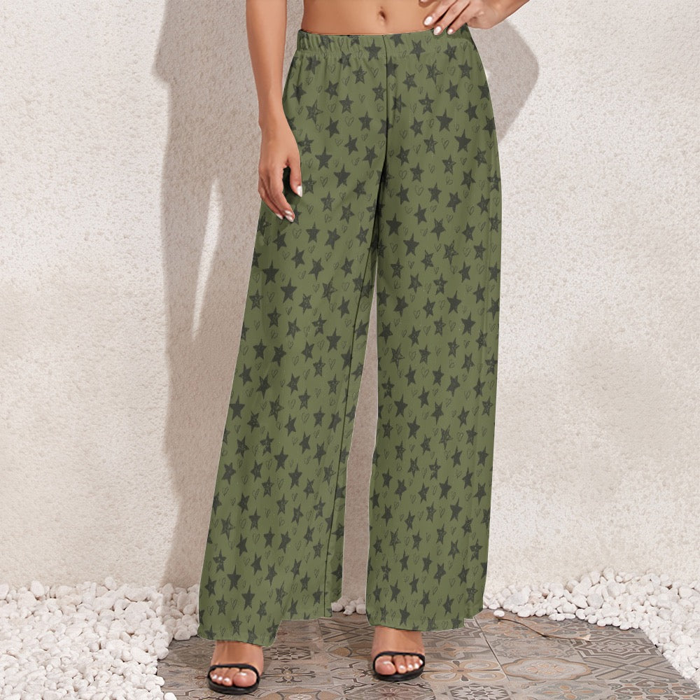 Green and Black stars Wide Leg Pants. Miami Collection