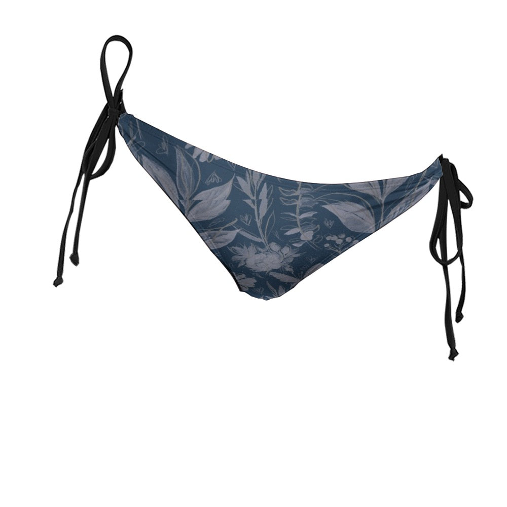 Multicolor flowers Blue Bikini Briefs. Houston collection. Design hand-painted by the Designer Maria Alejandra Echenique