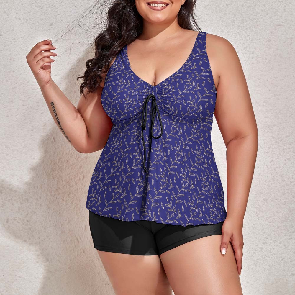 Super Bloom Collection Blue Women's split swimsuit. Plus Size Bathing suit. Pattern hand-painted by the Designer Maria Alejandra Echenique