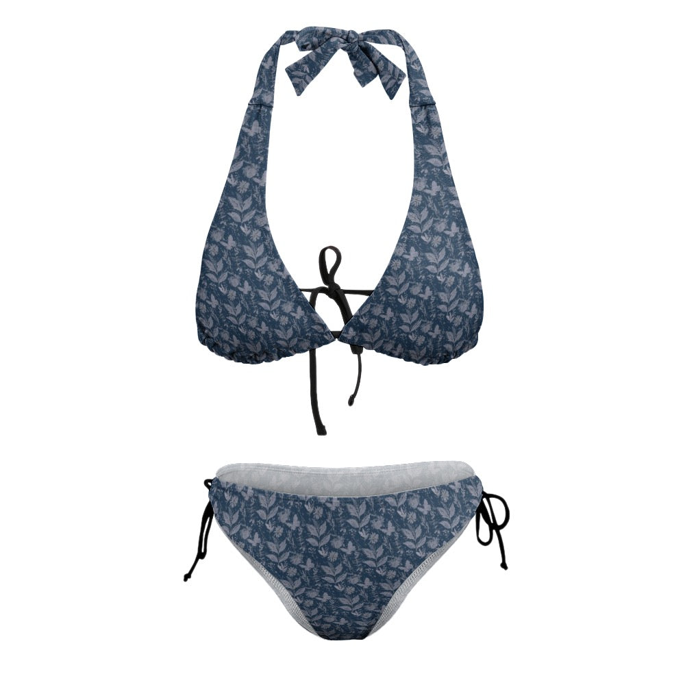 Watercolor Blue & white V-Neck Bikini Swimsuit. Houston Collection. Design hand-painted by the Designer Maria Alejandra Echenique