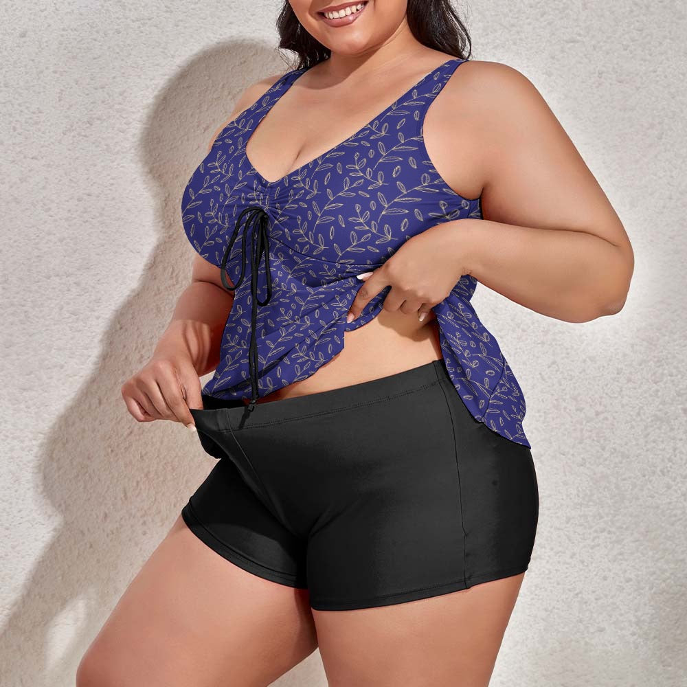 Super Bloom Collection Blue Women's split swimsuit. Plus Size Bathing suit. Pattern hand-painted by the Designer Maria Alejandra Echenique