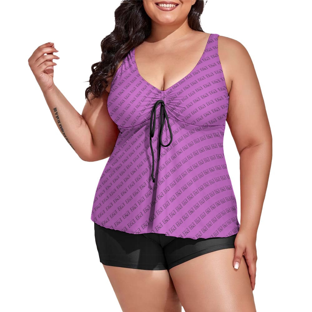 Super Bloom Collection Blue Women's split swimsuit. Plus Size Bathing suit. Pattern hand-painted by the Designer Maria Alejandra Echenique